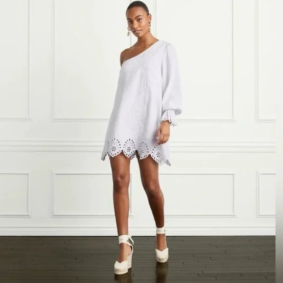 Hill House | Dresses | Hill House Linen Cotton White One Shoulder Mini Dress  Eyelet Scalloped Hem | Poshmark